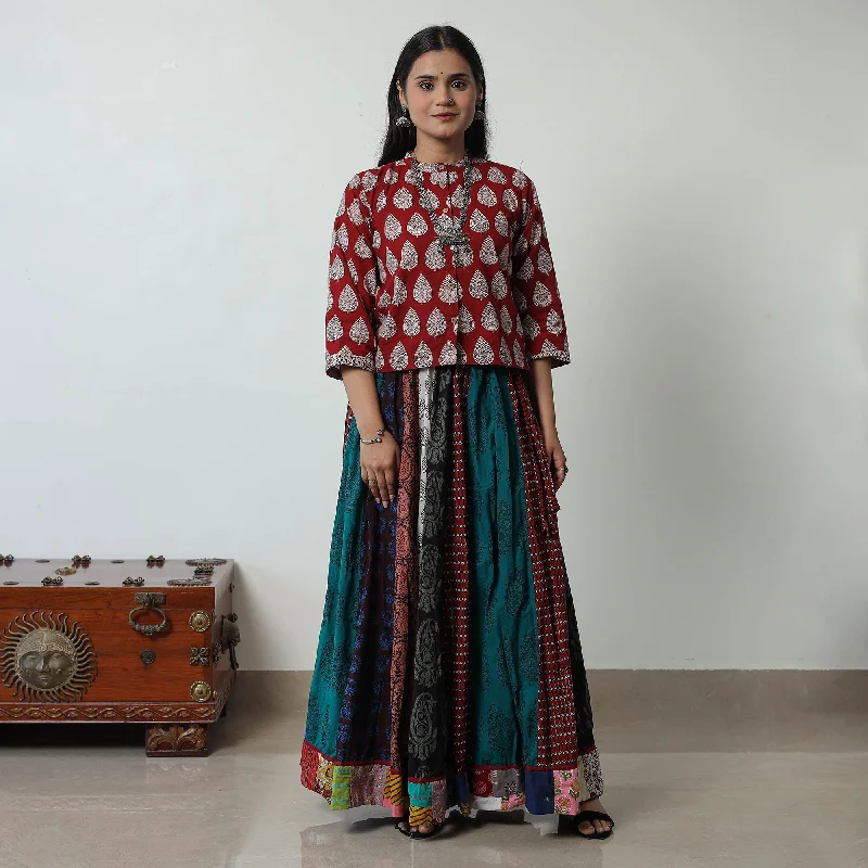 Multicolor - Bagh Print Skirt with 24 Kali Patchwork 08 velvet skirt sumptuous