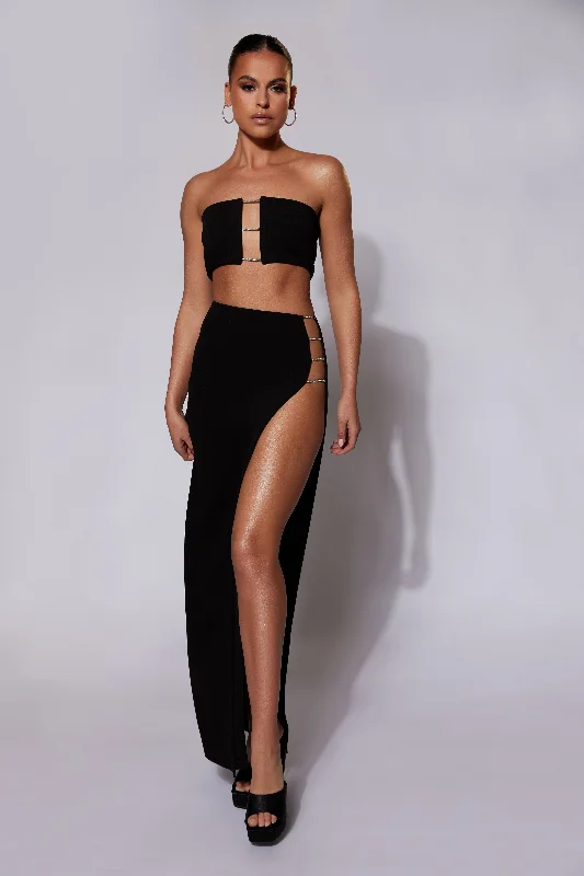 Anastasia Diamante Rope Maxi Skirt With Split - Black seamless skirt comfort