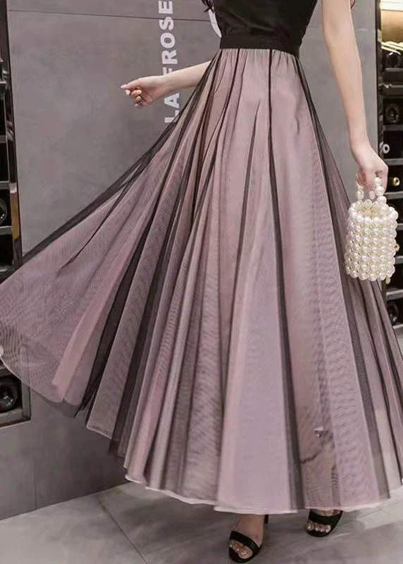 Beautiful Colorblock Wrinkled High Waist Tulle Skirts Summer relaxed fit skirt