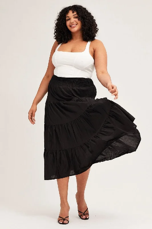 Black Maxi Skirt Cotton Blend Tie lightweight skirt design