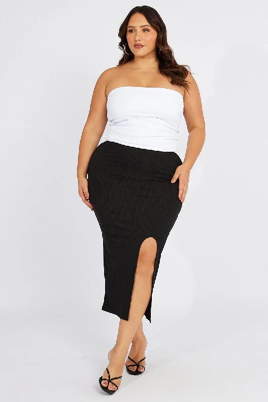 Black Rib Split Skirt silk skirt elegant