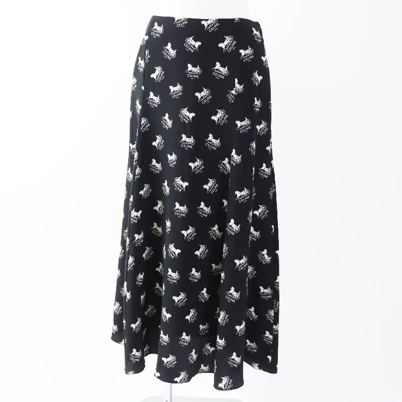 Celine Silk Sulky Long Skirt Black White spandex blend skirt