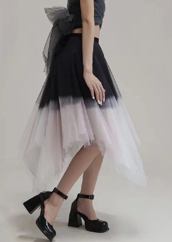 Chic Pink Gradient Color Asymmetrical High Waist Tulle Skirt Summer patchwork skirt art Chic Pink Gradient Color Asymmetrical High Waist Tulle Skirt Summer patchwork skirt art