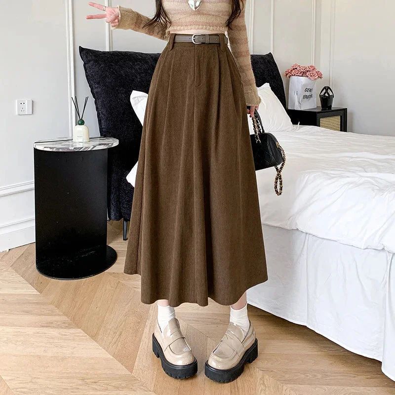 FashionSierra - 2024 New Autumn Winter Corduroy Womens Fashion High Waist Ball Gown Korean Ladies Casual Long Skirt chiffon skirt airy FashionSierra - 2024 New Autumn Winter Corduroy Womens Fashion High Waist Ball Gown Korean Ladies Casual Long Skirt chiffon skirt airy