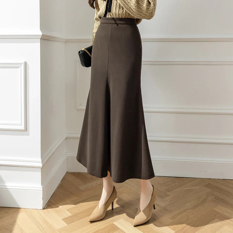 FashionSierra - New Korean Office Ladies Mermaid 2024 Autumn Winter Woolen Long Women Fashion High Waist Wool Midi Skirt relaxed fit skirt FashionSierra - New Korean Office Ladies Mermaid 2024 Autumn Winter Woolen Long Women Fashion High Waist Wool Midi Skirt relaxed fit skirt