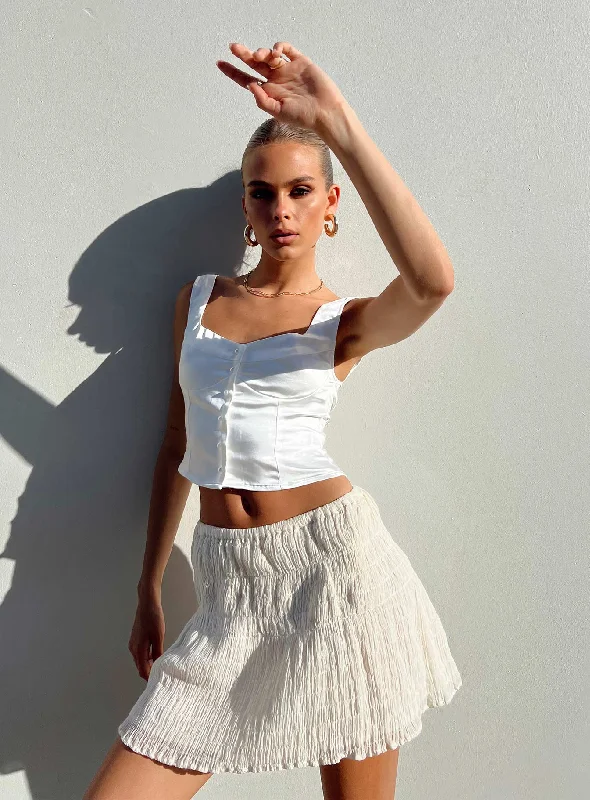 Crinkle Cotton Mini Skirt Ivory lace skirt feminine
