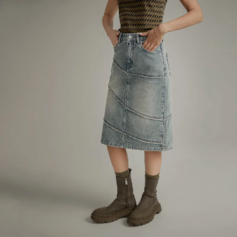 Diagonal Split Denim Skirt chiffon skirt floaty
