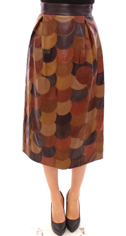 Dolce & Gabbana Elegant Leather Patchwork Skirt cashmere skirt plush