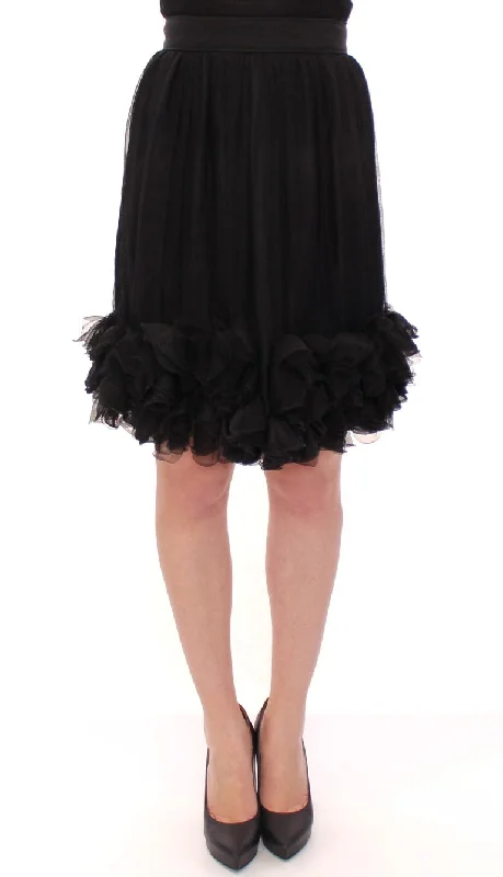 Dolce & Gabbana Elegant Silk Black Skirt for Evenings lace skirt intricate