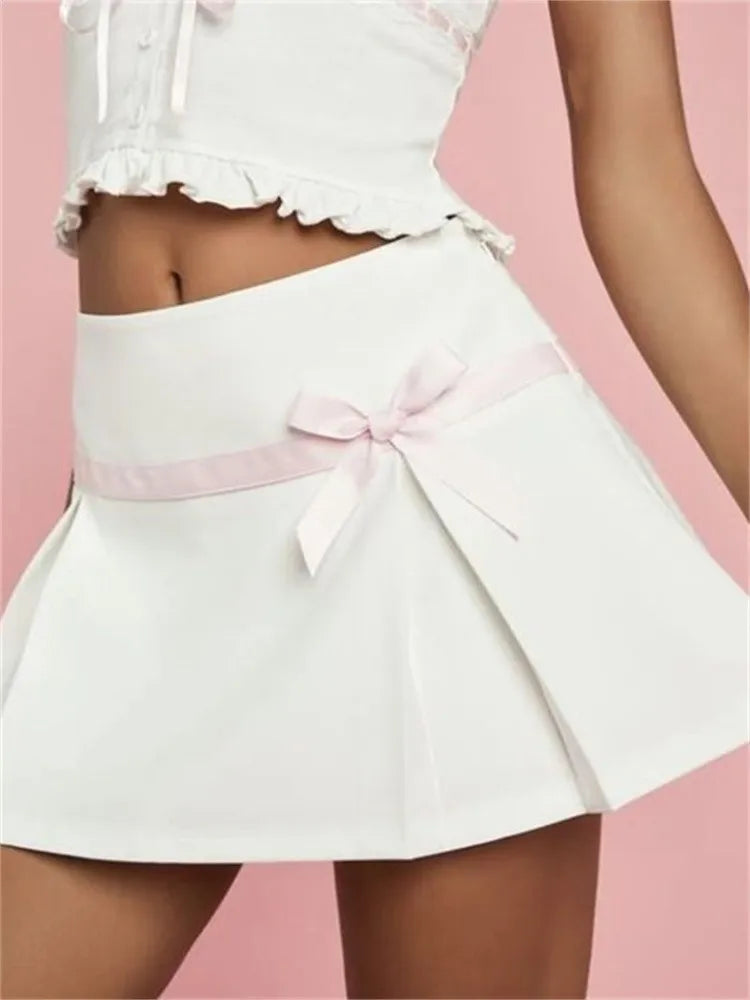 JuliaFashion - Fashion Summer Short Mini Low Waist White Bowknot Patchwork Pleated Party Club Streetwear Skirts ruffled skirt detail JuliaFashion - Fashion Summer Short Mini Low Waist White Bowknot Patchwork Pleated Party Club Streetwear Skirts ruffled skirt detail
