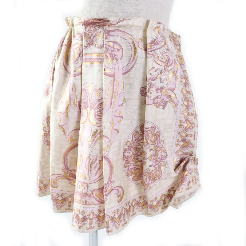 Fendi Silk FF Logo Pleated Skirt Pink lightweight skirt design