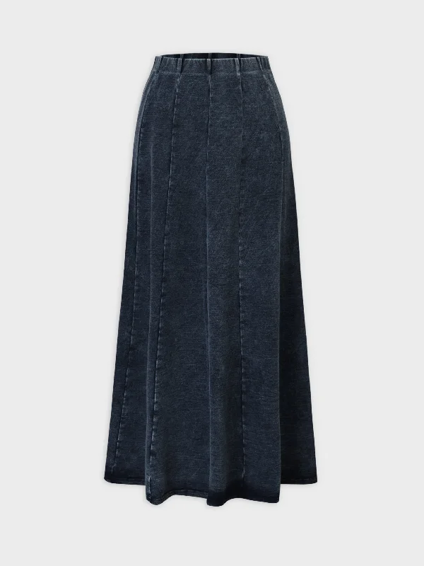 Jersey Paneled Skirt 33"-Blue linen skirt natural