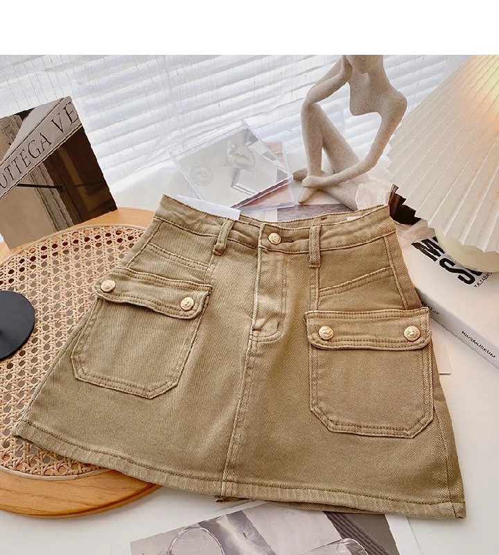 Korean small pocket design, personalized slim skirt  5645 satin skirt smooth