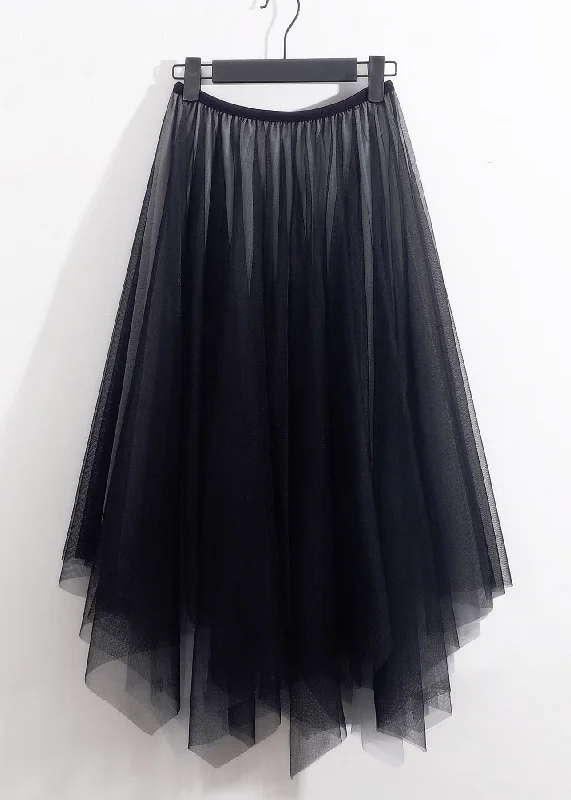 Loose Black Asymmetrical High Waist Tulle Skirt Summer linen skirt natural