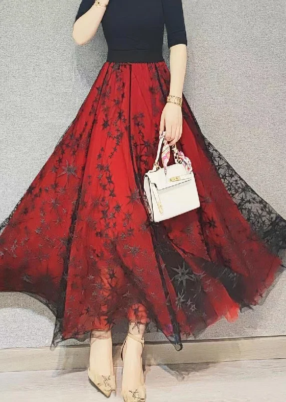 Loose Red Wrinkled Embroideried Exra Large Hem Tulle Skirt Spring cashmere skirt rich Loose Red Wrinkled Embroideried Exra Large Hem Tulle Skirt Spring cashmere skirt rich