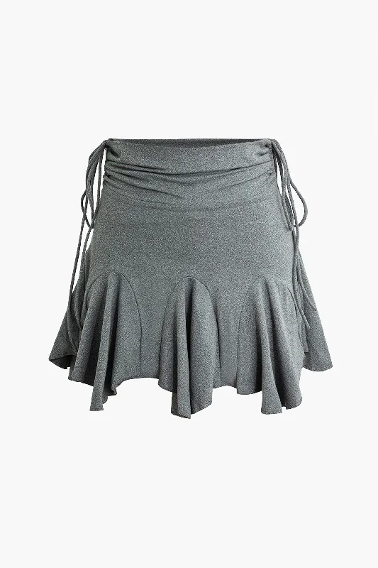 Asymmetrical Drawstring Ruched Mini Skirt velvet skirt glossy