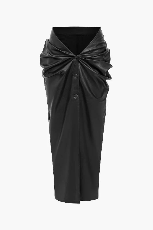 Faux Leather Ruched Skirt a-line skirt cut