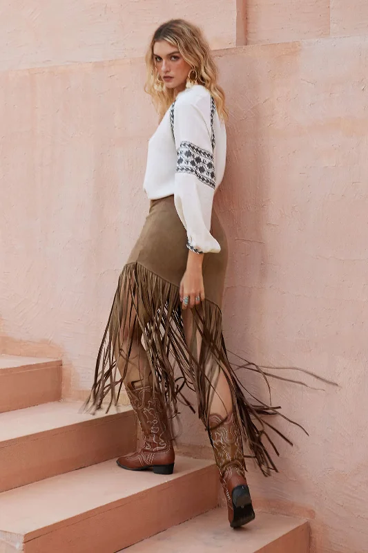 Solid Fringe Skirt a-line skirt cut