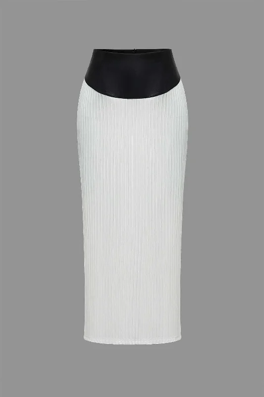 Color Block Pleated Zipper Skirt denim skirt stylish