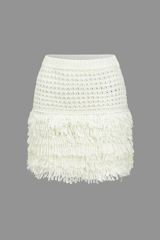 Solid Fringe Sweater Skirt velvet skirt sumptuous