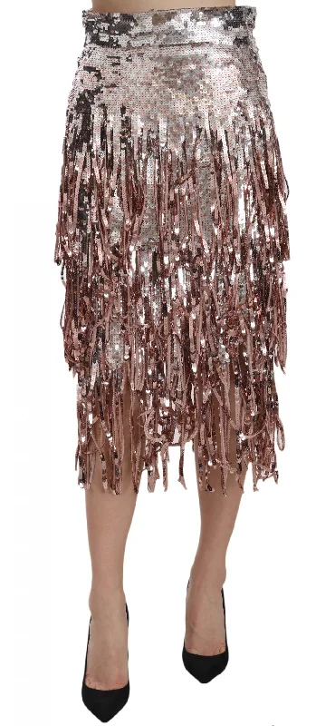 Dolce & Gabbana Metallic Sequin Tulle High-Waist Midi Skirt cotton skirt soft