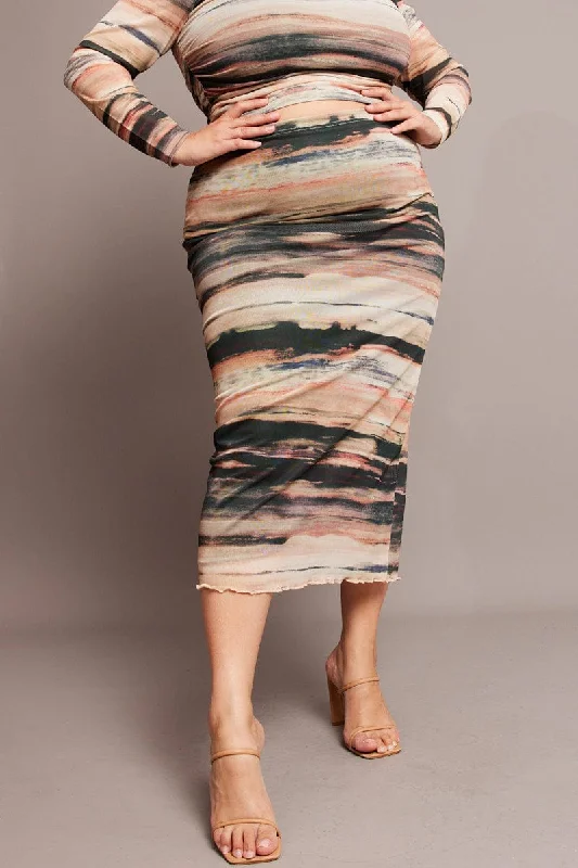 Multi Abstract Mesh Bodycon Landscape Skirt patchwork skirt art
