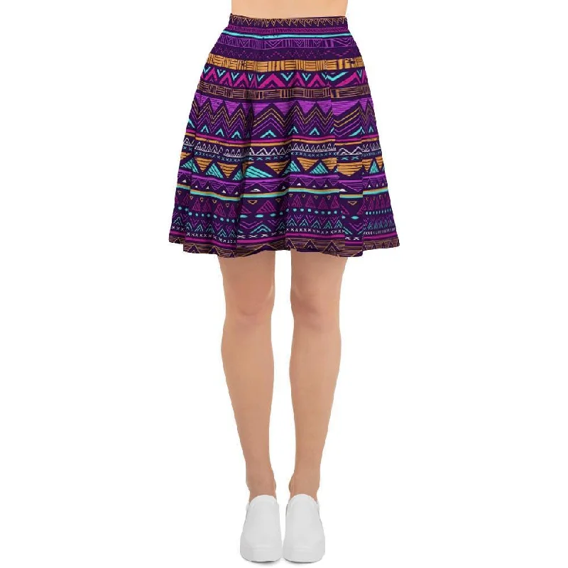 Multicolor Native Aztec Doodle Striped Women's Skirt lace skirt delicate