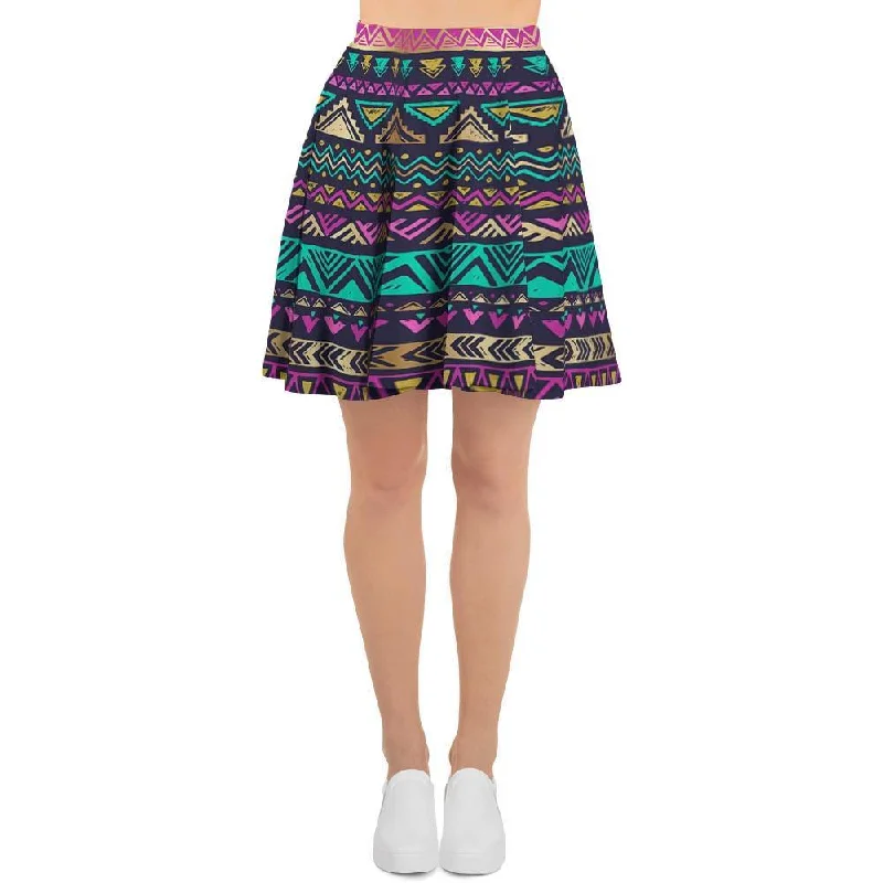 Multicolor Native Aztec Doodle Women's Skirt cashmere skirt rich