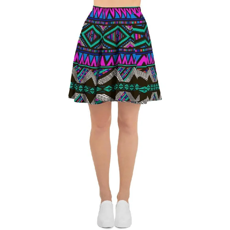 Neon Color Indian Aztec Trippy Women's Skirt leather skirt sleek
