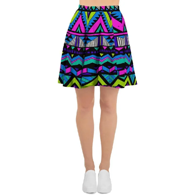 Neon Indian Aztec Doodle Women's Skirt velvet skirt luxurious