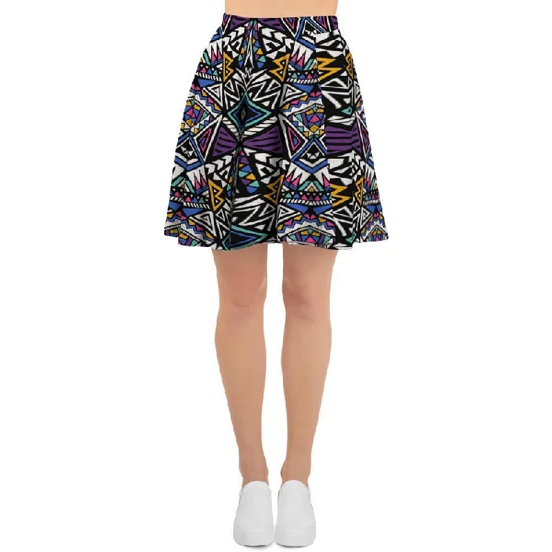 Neon Indian Aztec Triangles Abstract Geometric Art Women's Skirt cashmere skirt rich Neon Indian Aztec Triangles Abstract Geometric Art Women's Skirt cashmere skirt rich