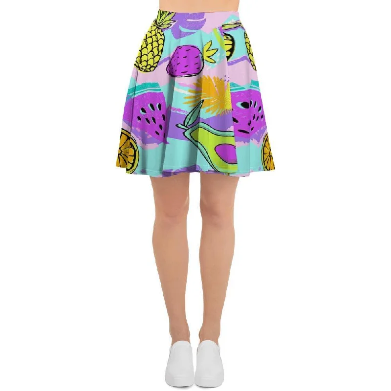 Neon Mix Fruit Pineapple Hawaiian Print Women's Skirt chiffon skirt flowing