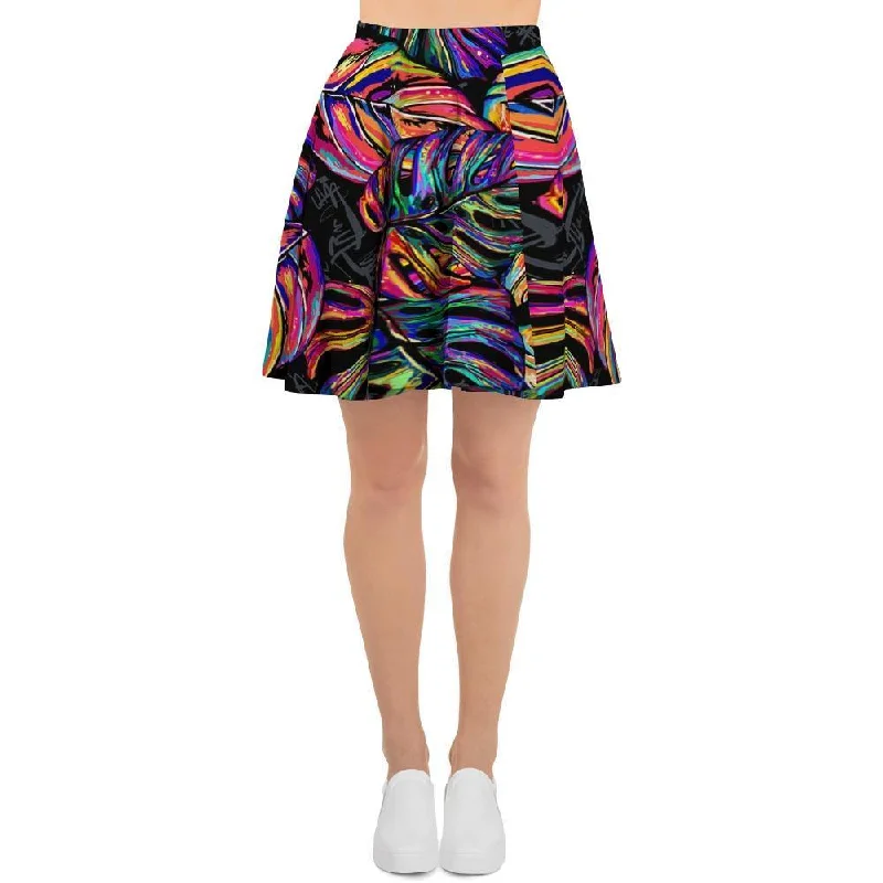 Neon Multicolor Palm Leaf Print Women's Skirt tulle skirt dreamy