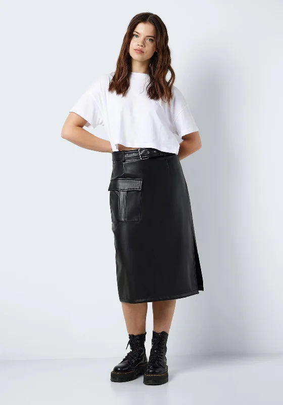 Noisy May Paula PU Midi Cargo Skirt, Black lace skirt romantic