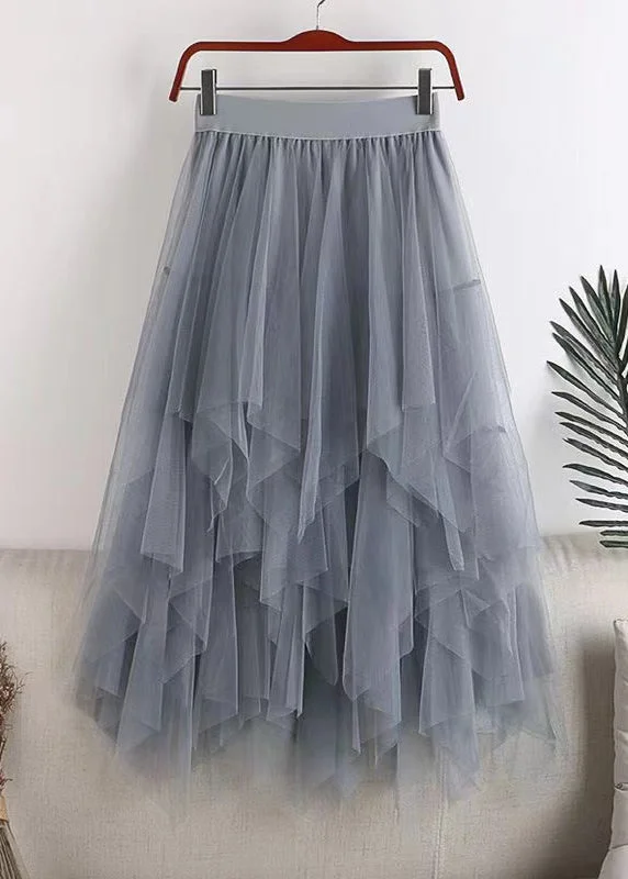 Plus Size Grey Asymmetrical Design Tulle Skirt Summer wool skirt breathable