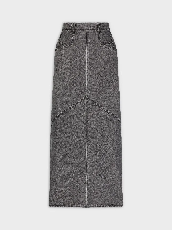 Stitched Detail Denim Skirt-Black chiffon skirt floaty