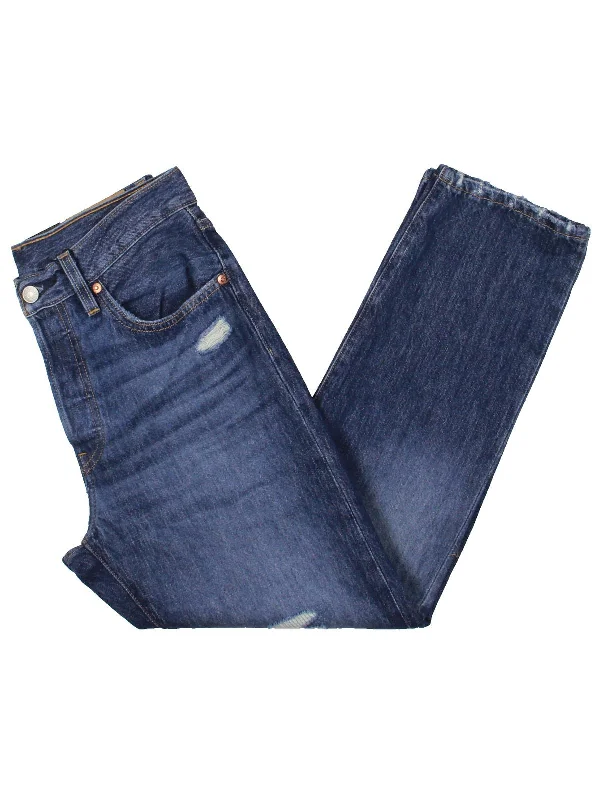 501 Womens Denim Medium Wash Cropped Jeans Stylish High-Waist Skinny Denim