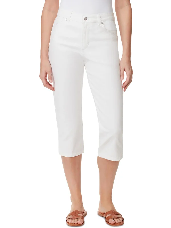 Amanda Womens High Rise Straight Leg Capri Jeans Fashionable Raw Edge Jeans