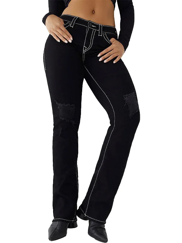 Becca Womens Mid-Rise Destroyed Bootcut Jeans Stylish Cargo Style Jeans