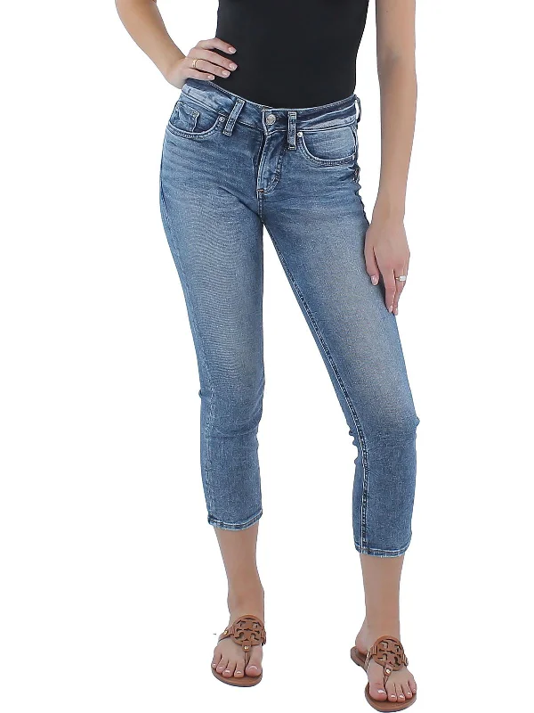 Britt Womens Low Rise Curvy Fit Capri Jeans Trendy Wide-Leg High-Waist Denim