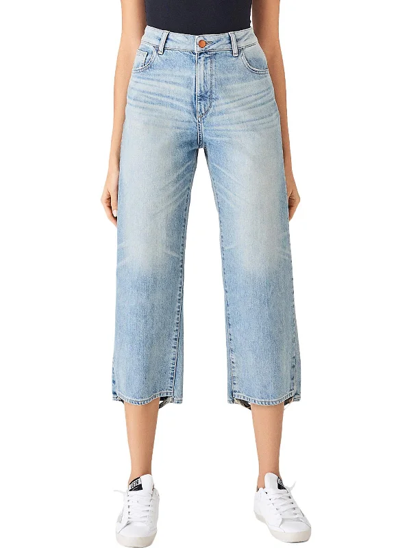 Hepburn Womens Wide Leg Denim Cropped Jeans Fashionable Cropped Denim Jeans