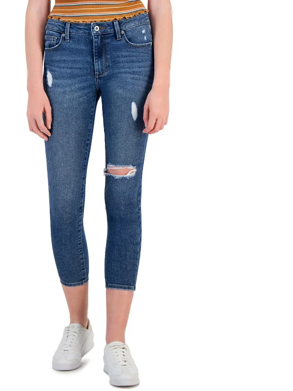 Juniors Womens Mid Rise Destroyed Ankle Jeans Fashionable White Denim Jeans
