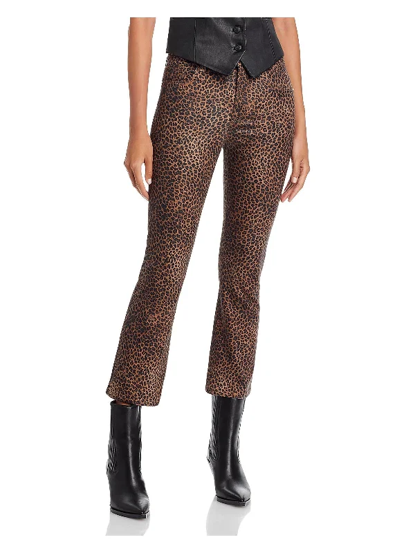 Le Crop Mini Womens Mid-Rise Coated Bootcut Jeans Comfortable Straight-Legged Denim