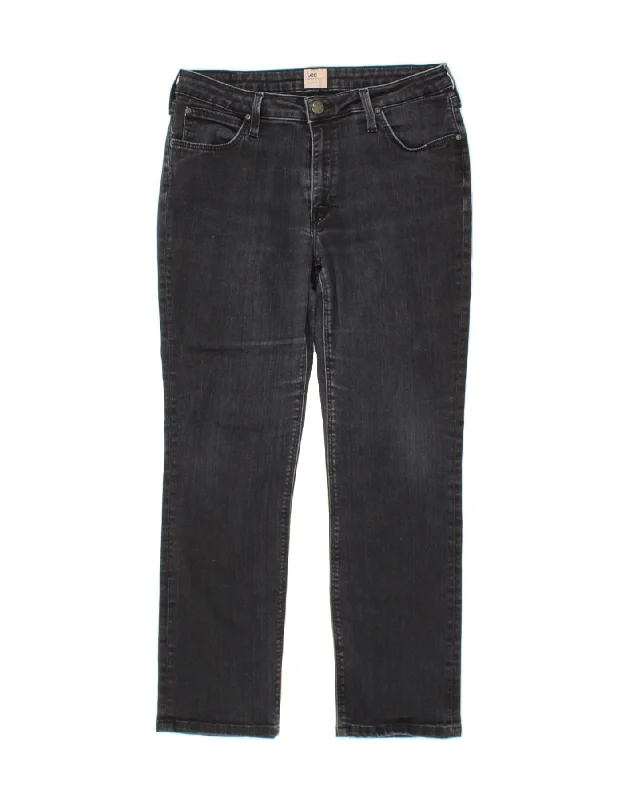 LEE Womens Straight Jeans W32 L26  Black Cotton Fashionable Raw Hemmed Jeans