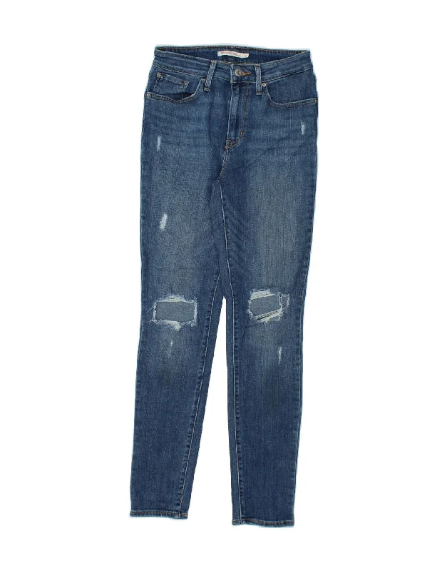 LEVI'S Womens 721 Distressed High Rise Skinny Jeans W27 L29 Blue Cotton Chic Double Waistband Jeans LEVI'S Womens 721 Distressed High Rise Skinny Jeans W27 L29 Blue Cotton Chic Double Waistband Jeans