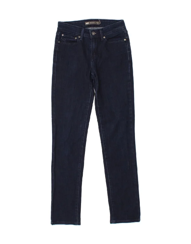 LEVI'S Womens Demi Curve Mid Rise Slim Jeans W24 L30 Navy Blue Chic Ripped Jeans