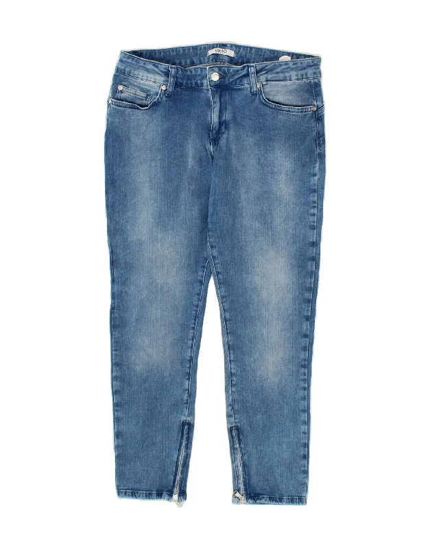LIU JO Womens Crop Slim Jeans W32 L26  Blue Cotton Chic Rip-Detail High-Waist Jeans