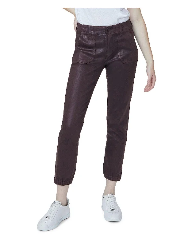 Mayslie Womens Coated High Rise Jogger Jeans Fashionable Raw Hemmed Jeans