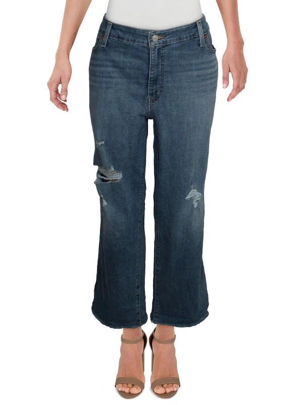 Plus Womens Destroyed Tapered Boyfriend Jeans Stylish Slim Fit Denim