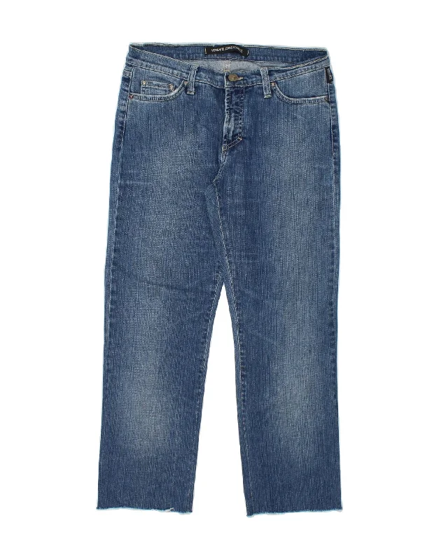 VERSACE Womens Cropped Jeans W29 L24  Blue Cotton Comfortable Flare Leg Jeans